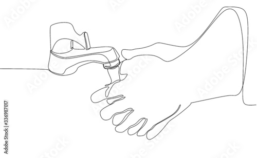 Continuous single line hand drawing of washing hands. Simple drawing style Vector illustration 