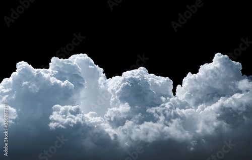 Clouds isolated on black background. White cloudiness, mist or smog background.