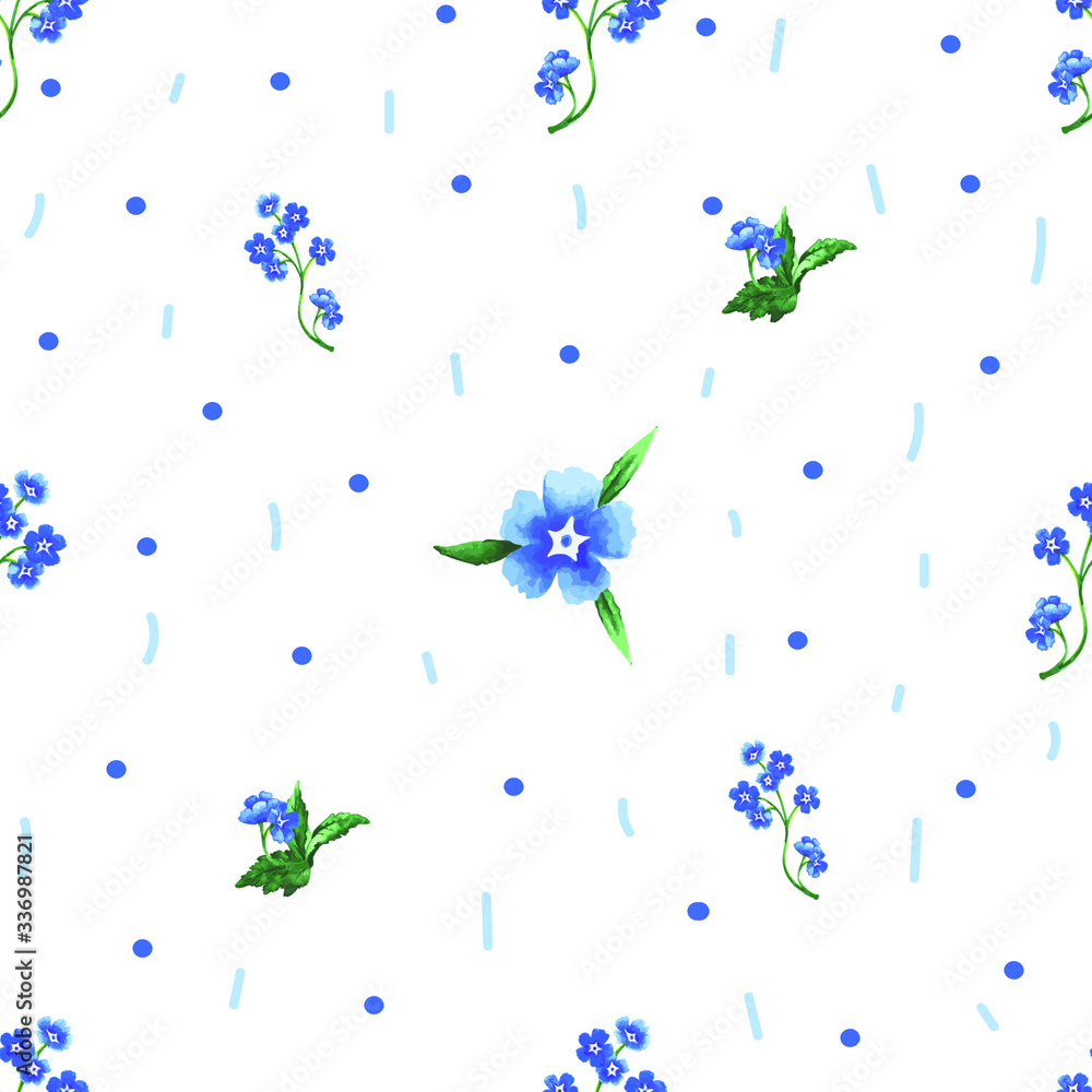 forget-me-not flower, seamless, blue pattern on white