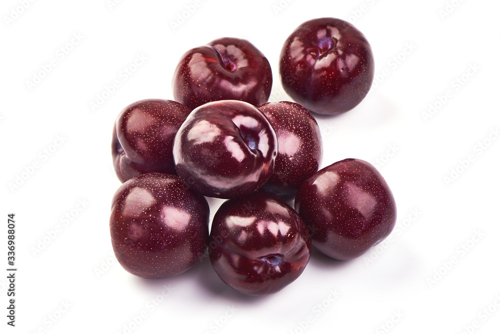 Sweet red plums, isolated on white background Sweet red plums, isolated on white background