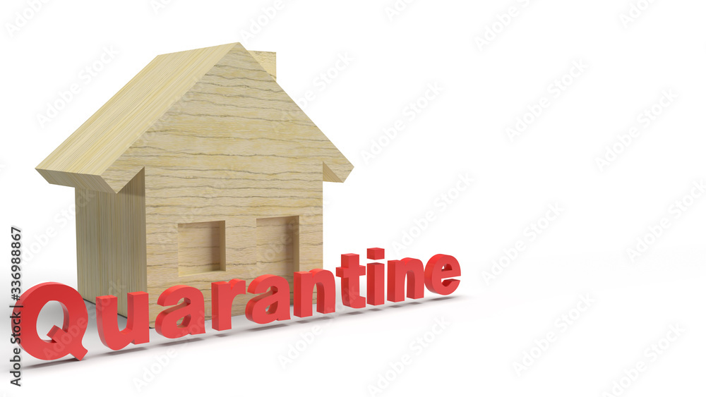 red quarantine and wood house word 3d rendering on white background for outbreaks content. red quarantine and wood house word 3d rendering on white background for outbreaks content.