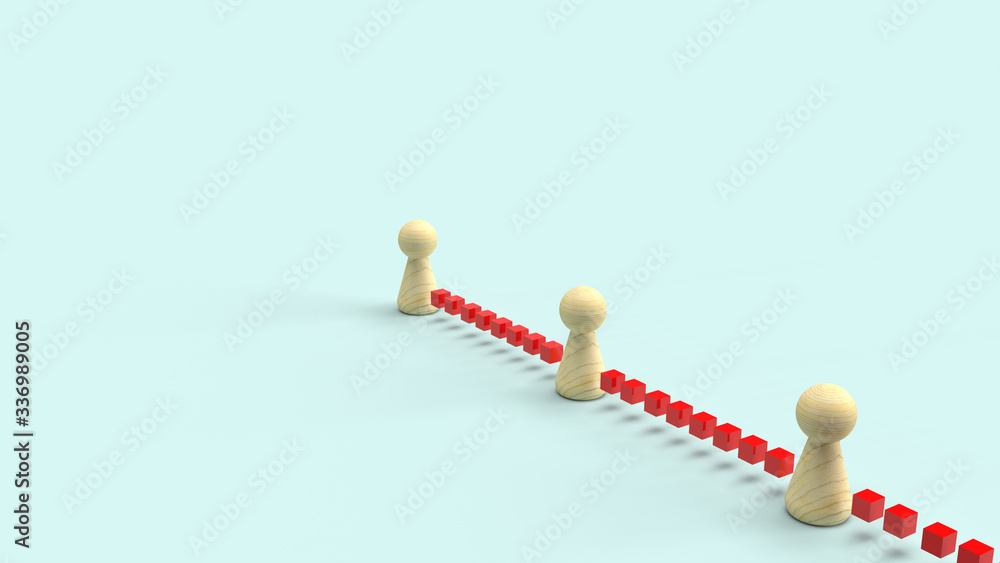 Obraz premium wood toy on blue background 3d rendering for social distance content.