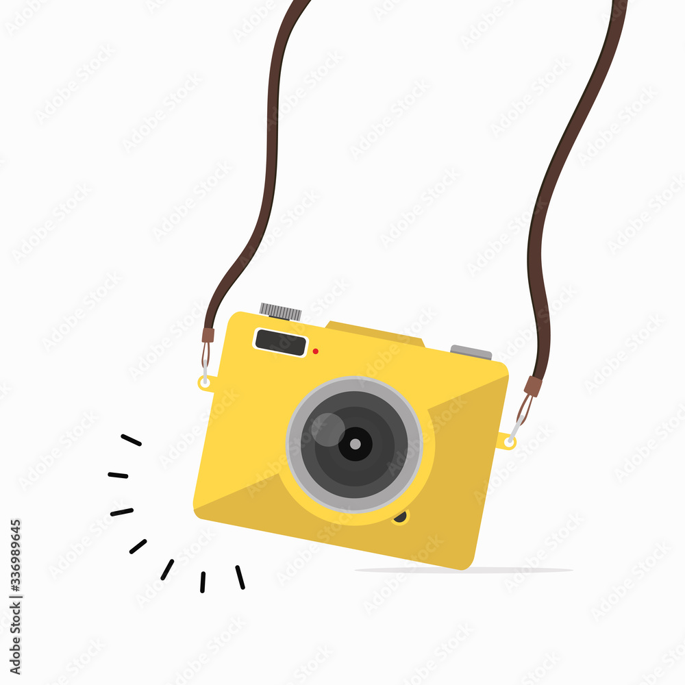 Hanging yellow camera in a flat style