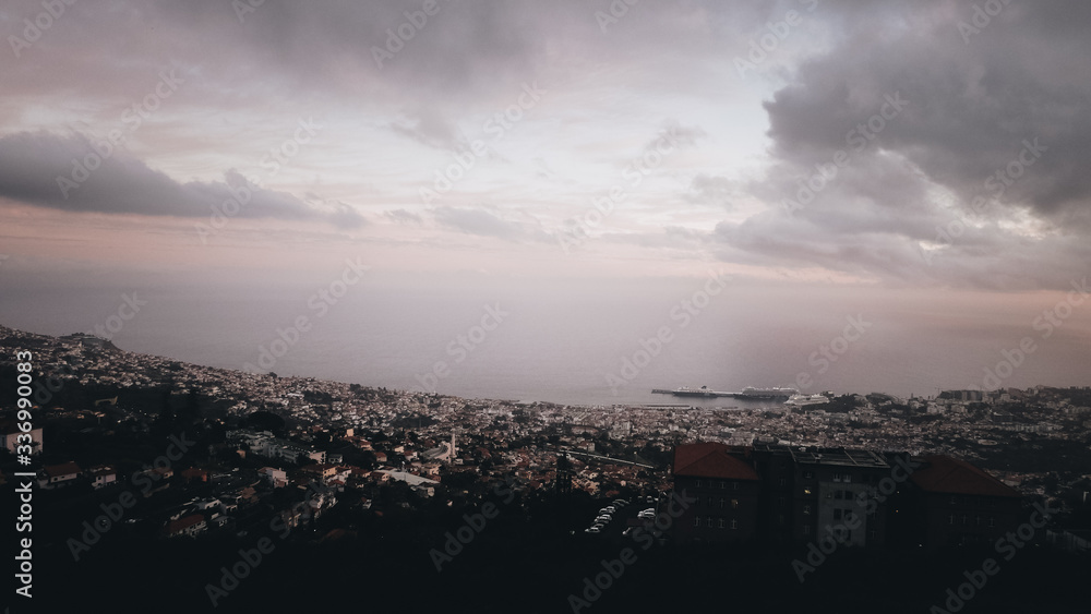 Sunset on the island of Madeira / sea view / panorama 