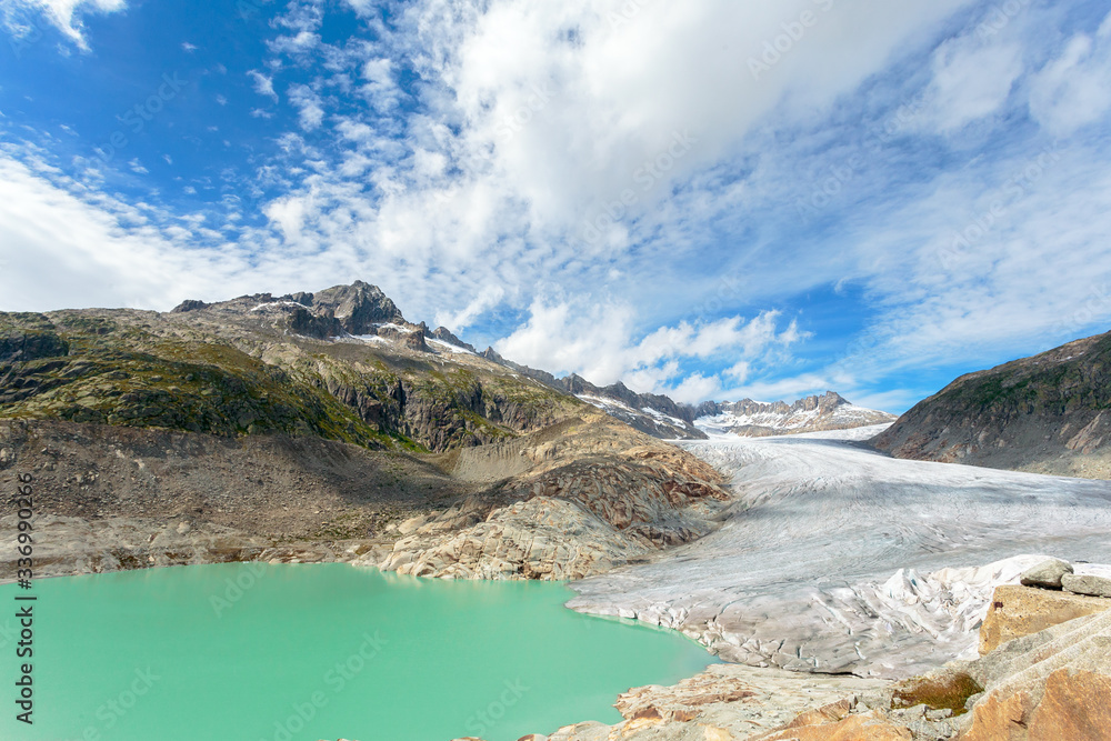 the Rhone glacier in Switzerland in the summer,