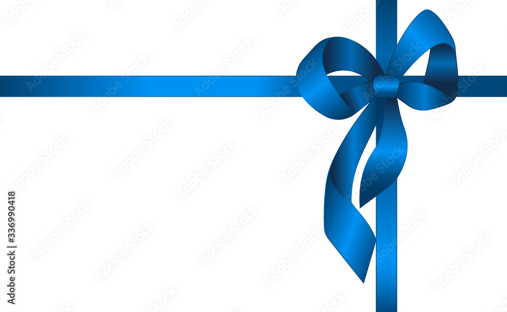 Invitation, Greeting or Gift Card With Blue Ribbon And A Bow on white background. Gift Voucher Template with place for text. Invitation, Greeting or Gift Card With Blue Ribbon And A Bow on white background. Gift Voucher Template with place for text.