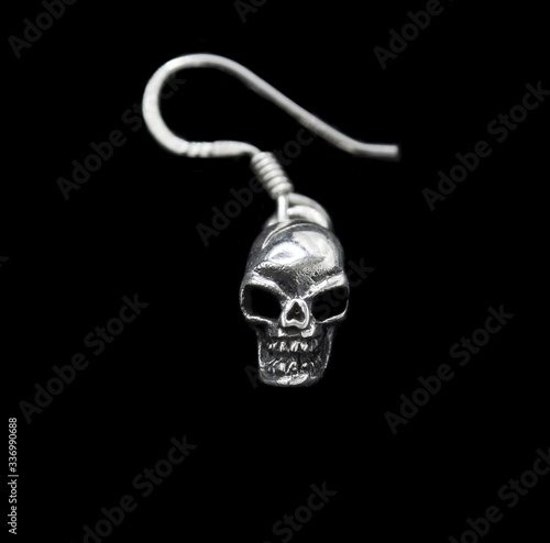 Silver jewelry. Stud Earring. Silver skull. Occult jewelry.