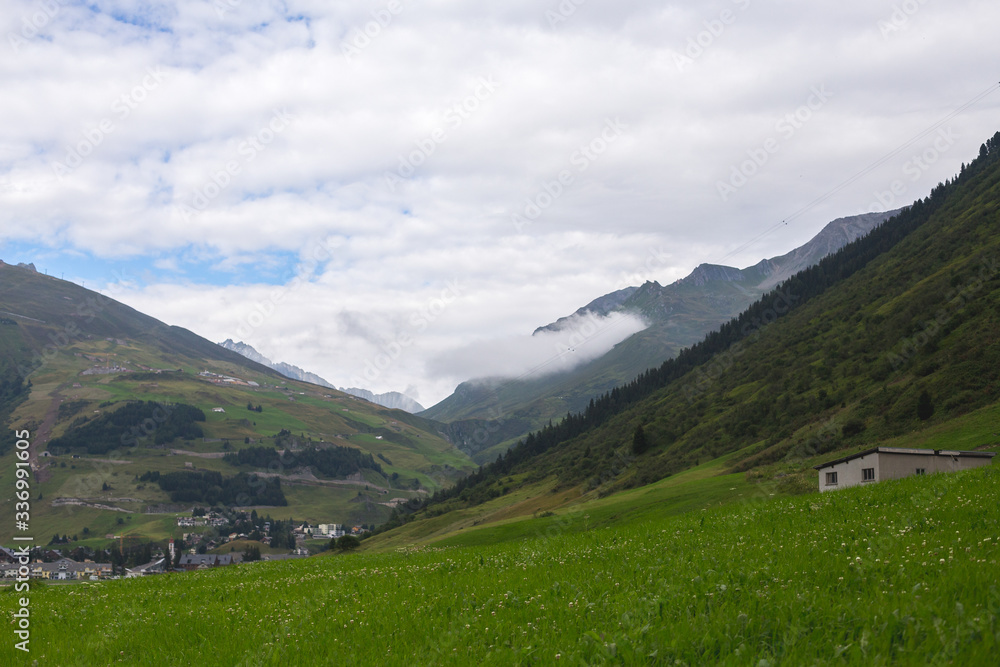 meadows at the foot of the Alpine mountains in switzerland meadows at the foot of the Alpine mountains in switzerland