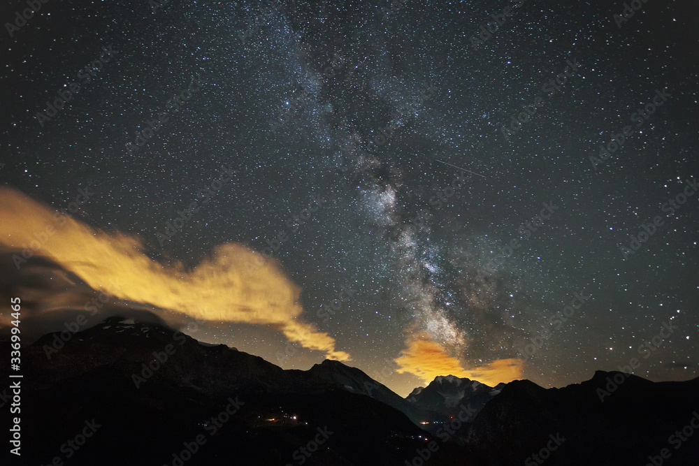 Milky Way over the Alps, Switzerland Starry Sky, Mountains at Night