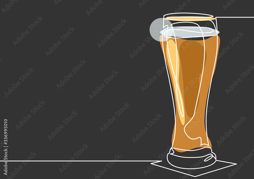 Continuous line art or One Line Drawing of beer glass Stock Vector
