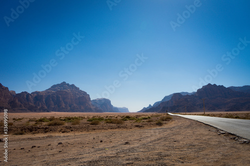 road to wadi rum village through the desert
