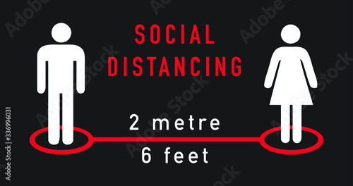 concept of social distancing and isolation - Silhouette of man and woman standing with distance