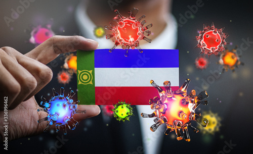 Corona Virus Around Khakassia Flag. Concept Pandemic Outbreak in Country photo