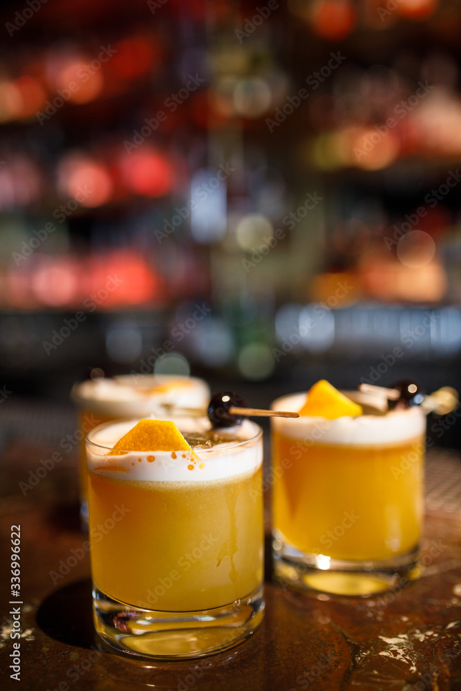 fresh cocktails lies on a table in a bar fresh cocktails lies on a table in a bar