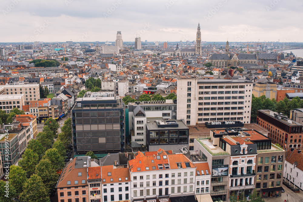 The view from the bird's eye view of the city of Antwerp, Belgium. view from the an de Strom Museum
