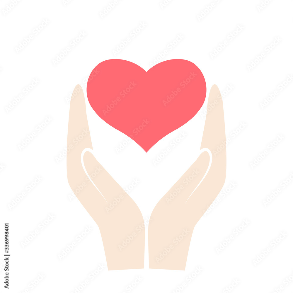 Human hand with heart icon on a white background. Human hand with heart icon on a white background.