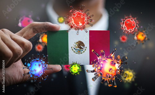 Corona Virus Around Mexico Flag. Concept Pandemic Outbreak in Country