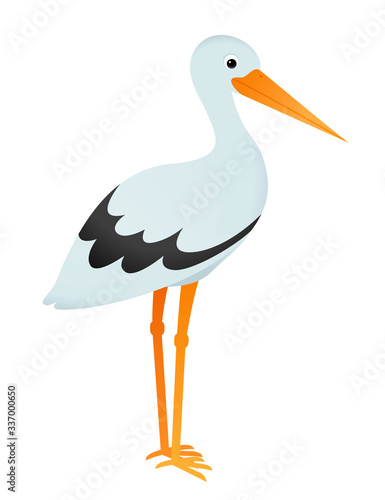 Cartoon stork bird isolated on white vector 