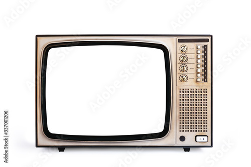 Retro old television cut out white screen isolated on white background, clipping path