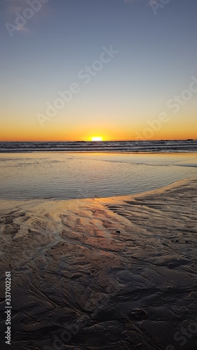 Sunset in the Pacific ocean in Los Angeles. With a Seagull. Horizontally and vertically