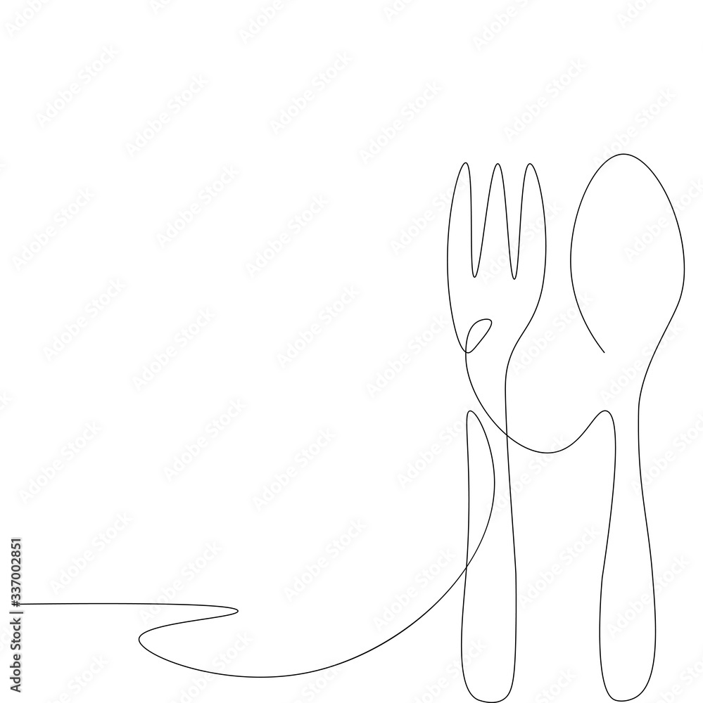 Fork and spoon line drawing. Vector illustration Fork and spoon line drawing. Vector illustration