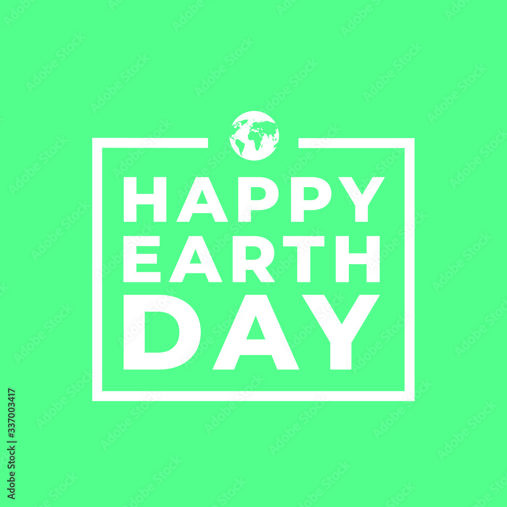 Happy earth day minimalist flat banner with world icon and white text on a green background. Happy earth day minimalist flat banner with world icon and white text on a green background.