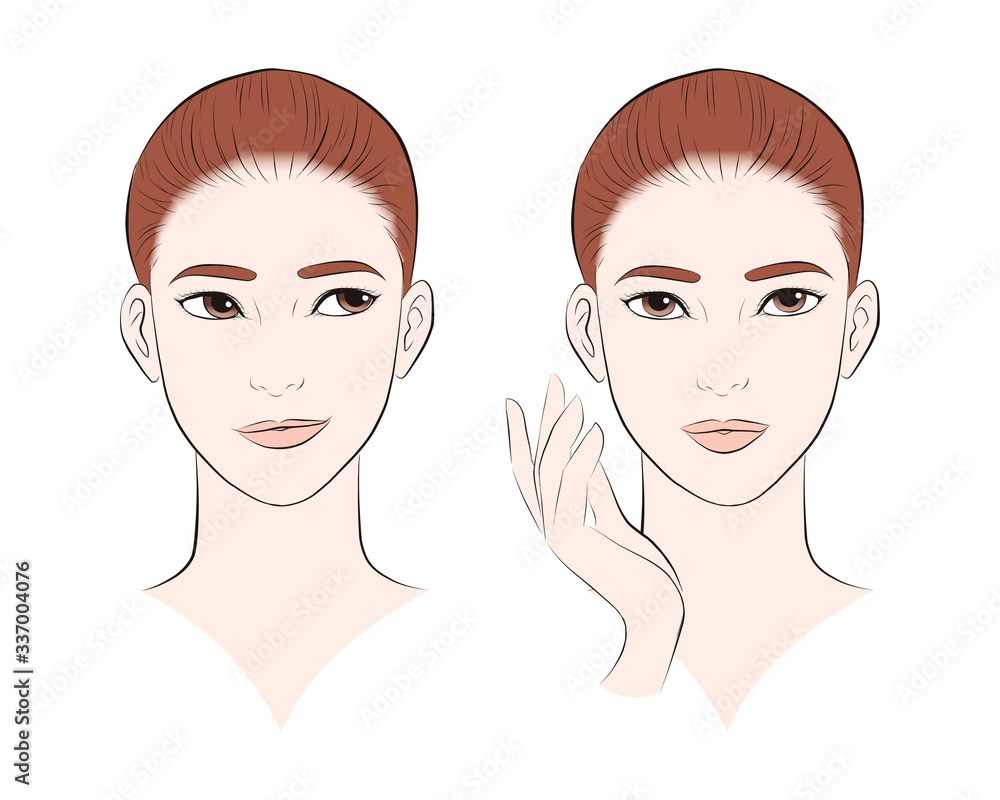 girl face, long hair portrait. isolated on white background. hand drawn vector illustration girl face, long hair portrait. isolated on white background. hand drawn vector illustration