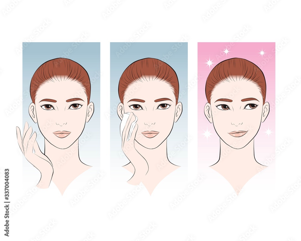 Skin care face cleanse beauty girl. vector illustration isolated cartoon Skin care face cleanse beauty girl. vector illustration isolated cartoon