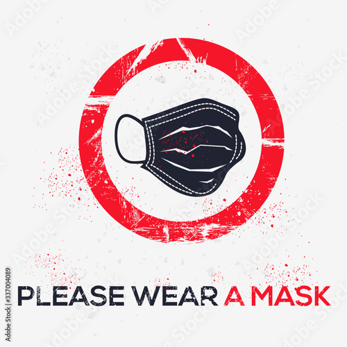 Warning sign (please wear a mask), vector illustration.