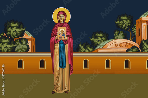 St. Petka. Saint Parascheva of the Balkans. Illustration in Byzantine style