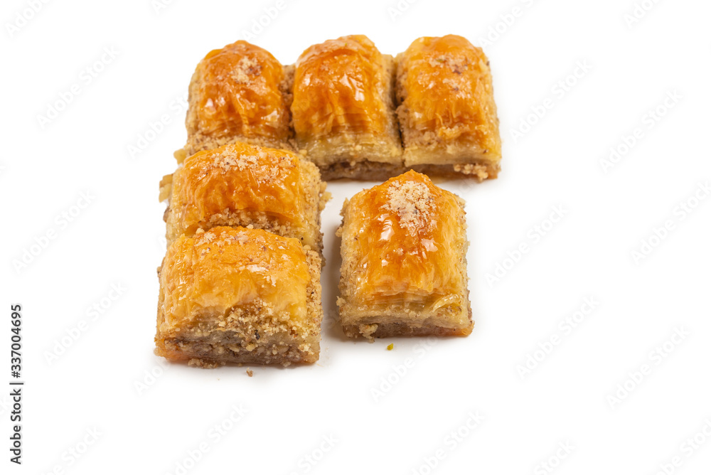 Delicious sweet baklava isolated on white background. Delicious sweet baklava isolated on white background.