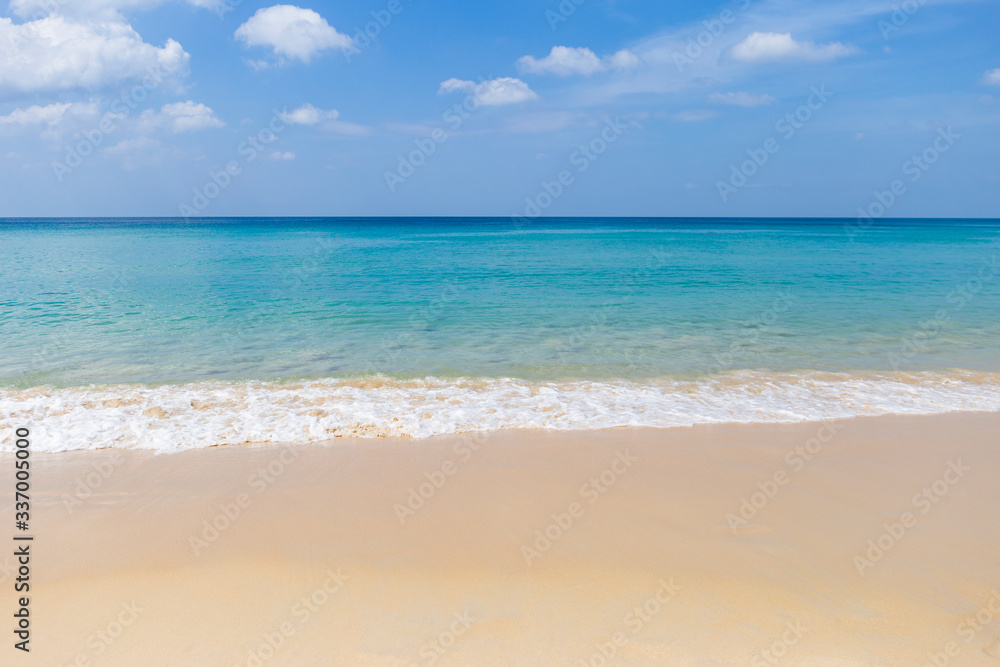 Beautiful clean and peaceful beach in south of Thailand, empty beach, summer outdoor day light, clean sand beach