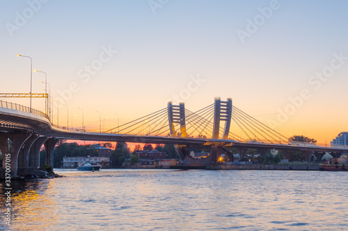 View of the Betancourt bridge at sunset. St. Petersburg. Russia