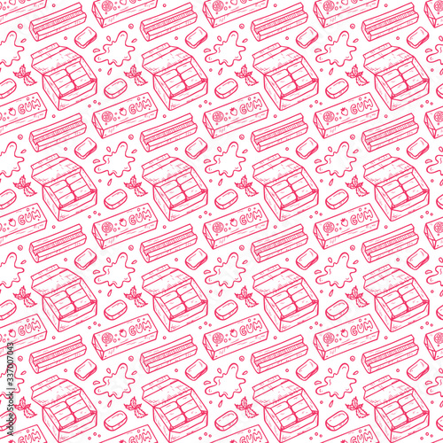 Sweets. Chewing Gum Seamless pattern. Hand Drawn Doodle Bubble Gums. Pink Vector illustration
