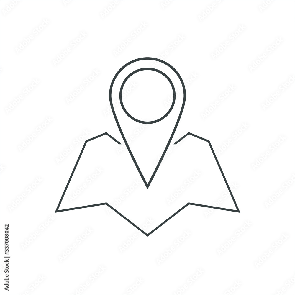 Location icon. Map with map pin, locator, geolocation, navigation concepts. Stroke, outline, linear, line style. Vector thin line icon Location icon. Map with map pin, locator, geolocation, navigation concepts. Stroke, outline, linear, line style. Vector thin line icon