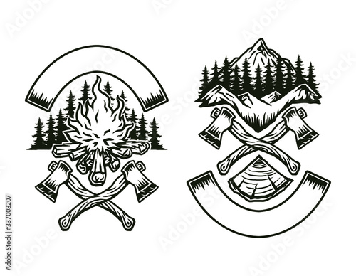 Design outdoor adventure, hand drawn line art vector illustration