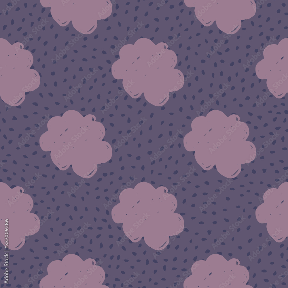Hand drawn cloud sky seamless pattern on dots background. Geometric cloudy texture wallpaper.