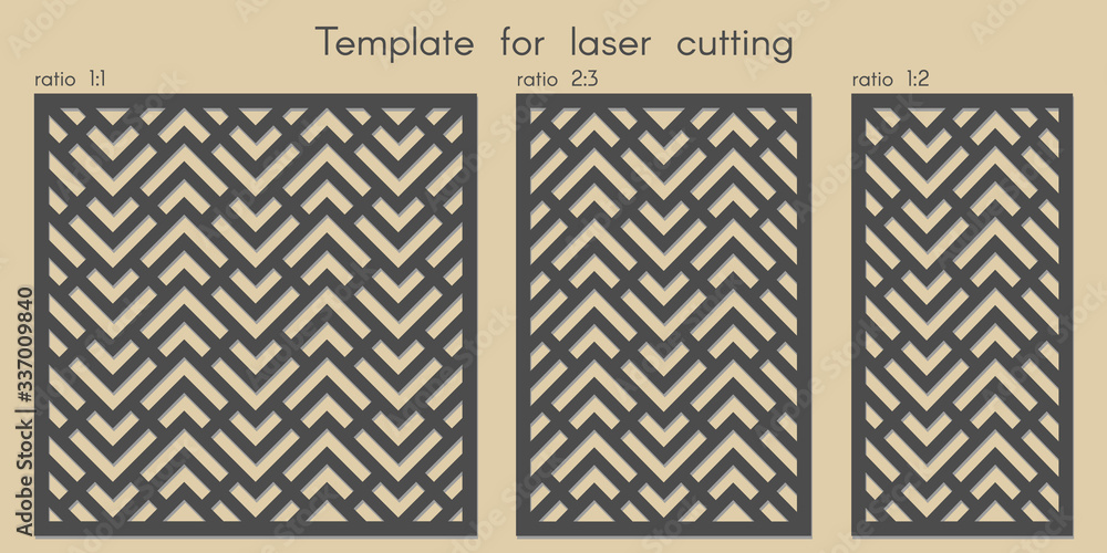 Template for laser cutting. Stencil for panels of wood, metal. Geometric pattern. Abstract background for cut. Vector illustration. Decorative cards. Ratio 1:1, 2:3, 1:2. Template for laser cutting. Stencil for panels of wood, metal. Geometric pattern. Abstract background for cut. Vector illustration. Decorative cards. Ratio 1:1, 2:3, 1:2.