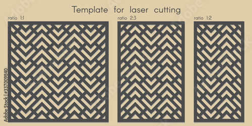Template for laser cutting. Stencil for panels of wood, metal. Geometric pattern. Abstract background for cut. Vector illustration. Decorative cards. Ratio 1:1, 2:3, 1:2.