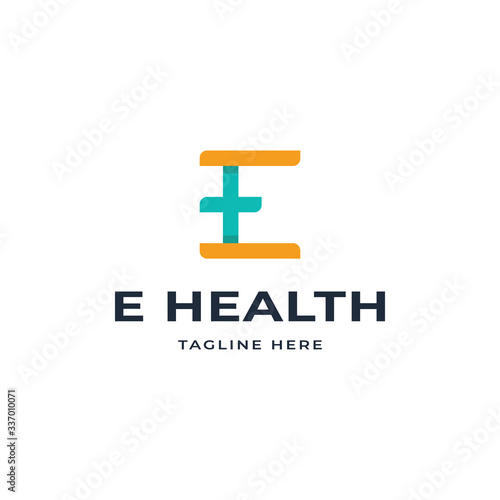 Modern Style Professional Logo Design, Letter E with Health Vector or Initial Logo with White Background