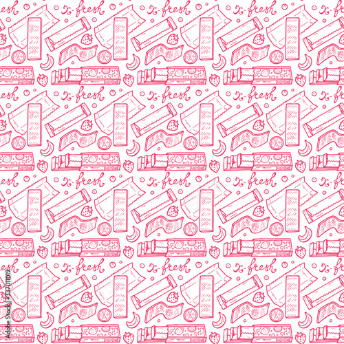 Sweets. Chewing Gum Seamless pattern. Hand Drawn Doodle Bubble Gums. Pink Vector illustration
