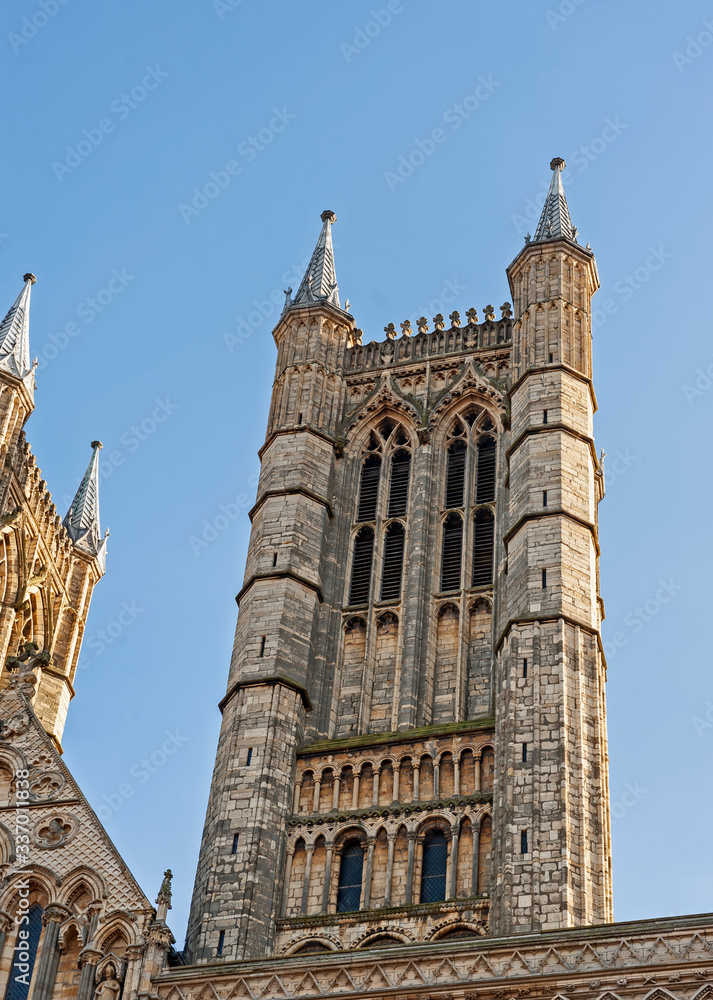 Old tower on large english cathedral