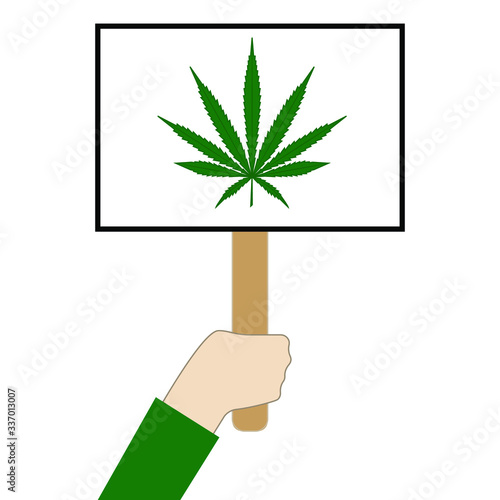 poster in hand: cannabis leaf in hand vector