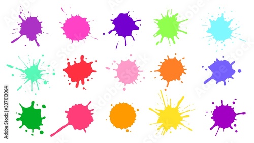 Color paint splatter. Colorful ink stains, abstract paints splashes and wet splats. Watercolor or slime stain vector set. Colorfull stain and splash, splat messy, inkblot splashing illustration