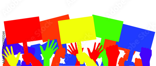 LGBT protest with poster in hand isolated on white background. Vector stock illustration. Gay pride parade concept.