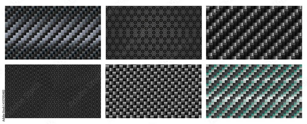 Seamless carbon fiber texture. Black metallic fibers pattern, sports carbon weave realistic vector background. Illustration fiber pattern, industry construction carbon