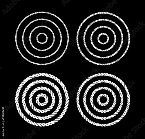 Ropes in the form of circles of different thickness in black and white. Silhouette design. Vector illustration .