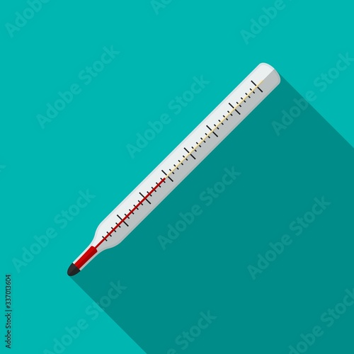 A glass linear mercury thermometer icon for measuring the temperature of the human body on blue background, Vector illustration.