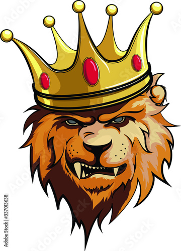 lion, king with crown vector illustration
