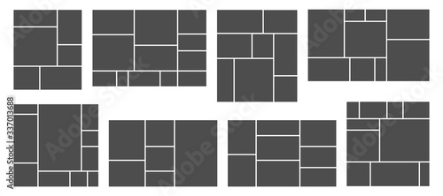 Square photo collage. Photos grid template, rectangular frame and pictures composition vector templates set. Collage image photo, pattern montage frame photography illustration